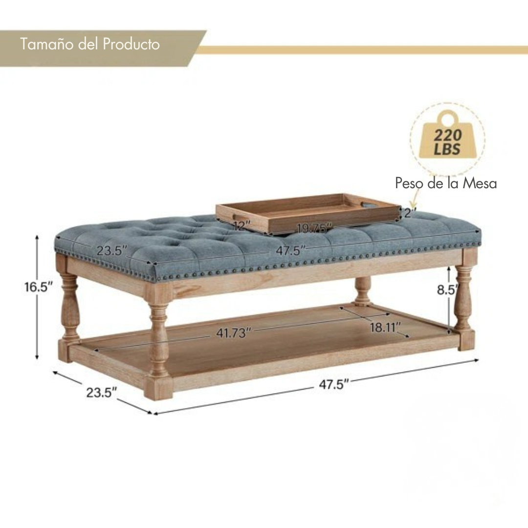 Tapiza™ | Otomana de Cóctel Capitoneada – Diseño Rústico con Bandeja