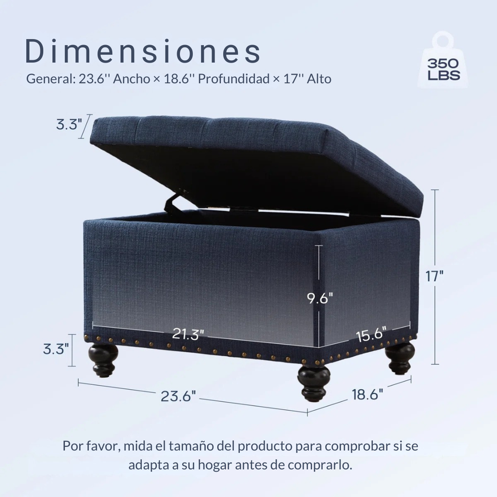 Cajela™ | Otomana Rectangular Tapizada – Banco Suave con Almacenamiento