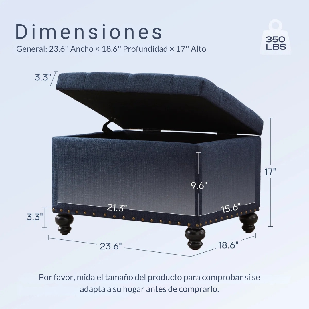Cajela™ | Otomana Rectangular Tapizada – Banco Suave con Almacenamiento