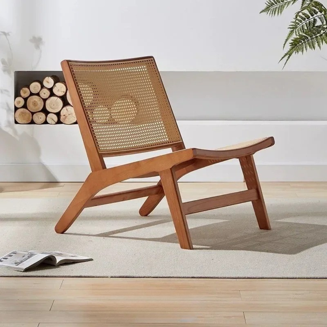 Sofirán™ | Sillón Reclinable de Madera Maciza y Ratán – Para Balcón y Sala