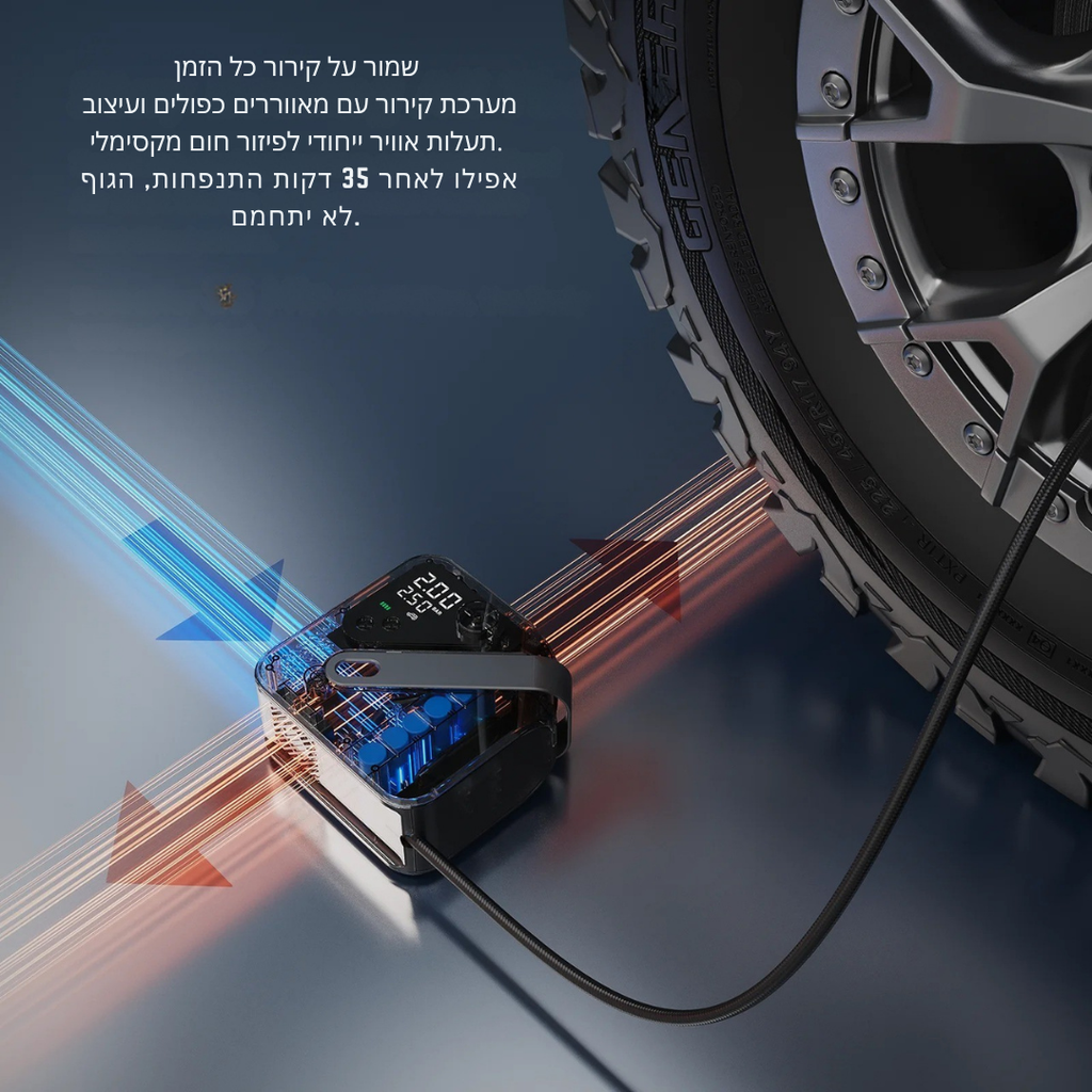 ™Rovik | משאבת אוויר אלחוטית – לרכבי פיקאפ, אופנועים ואופניים