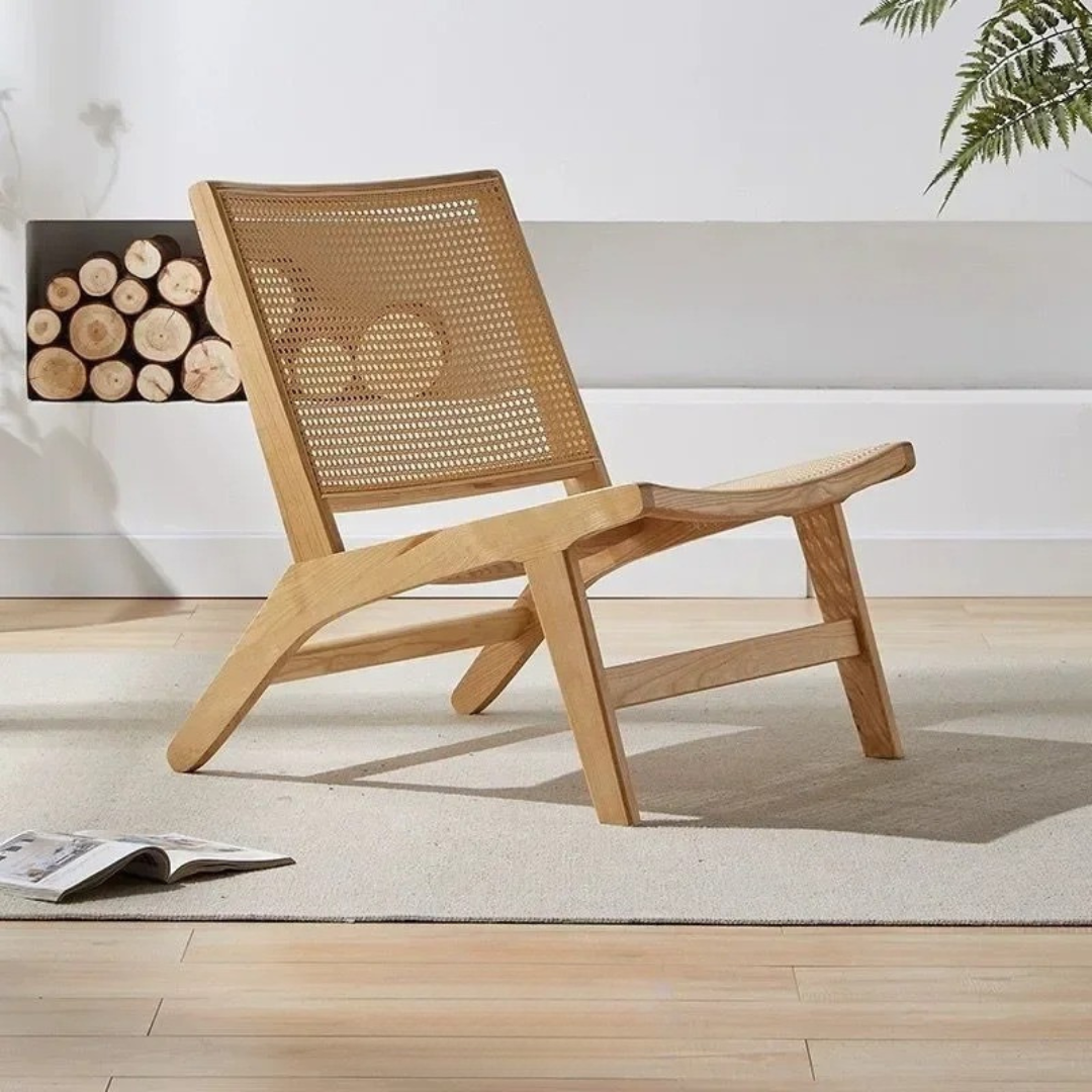 Sofirán™ | Sillón Reclinable de Madera Maciza y Ratán – Para Balcón y Sala