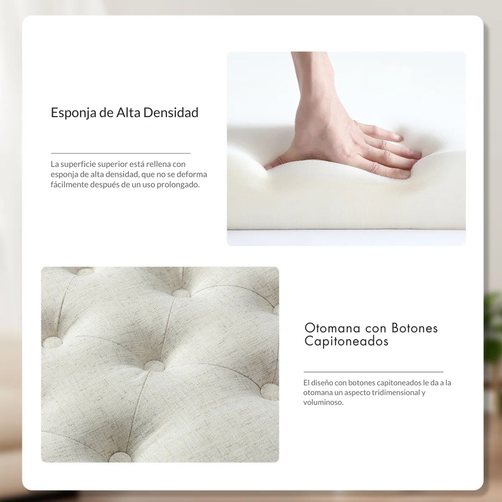 Tapiza™ | Otomana de Cóctel Capitoneada – Diseño Rústico con Bandeja