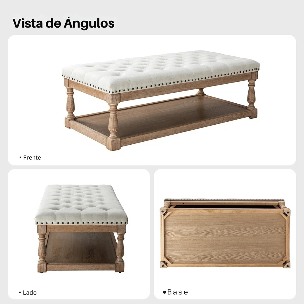 Tapiza™ | Otomana de Cóctel Capitoneada – Diseño Rústico con Bandeja