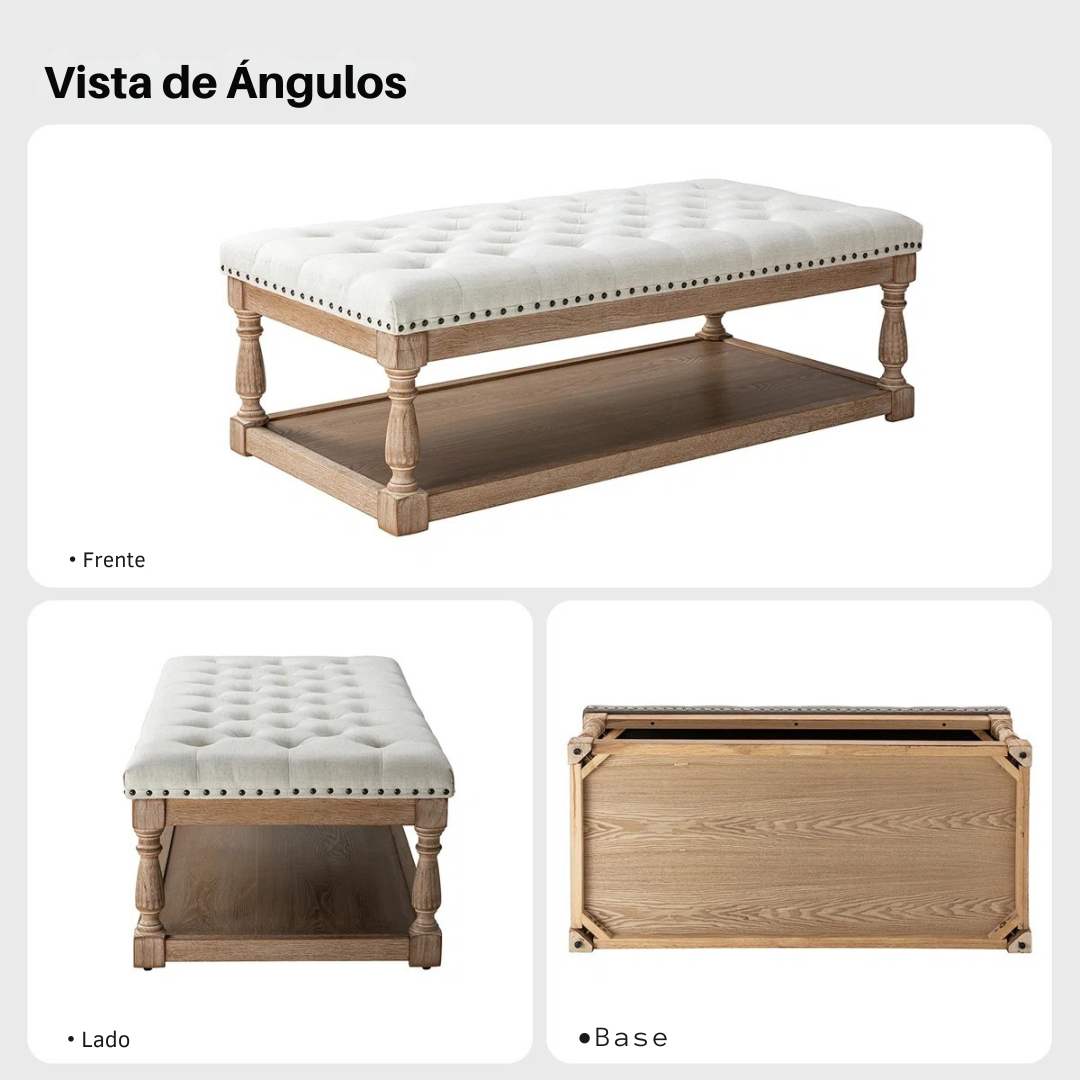 Tapiza™ | Otomana de Cóctel Capitoneada – Diseño Rústico con Bandeja
