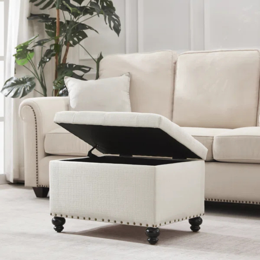 Cajela™ | Otomana Rectangular Tapizada – Banco Suave con Almacenamiento