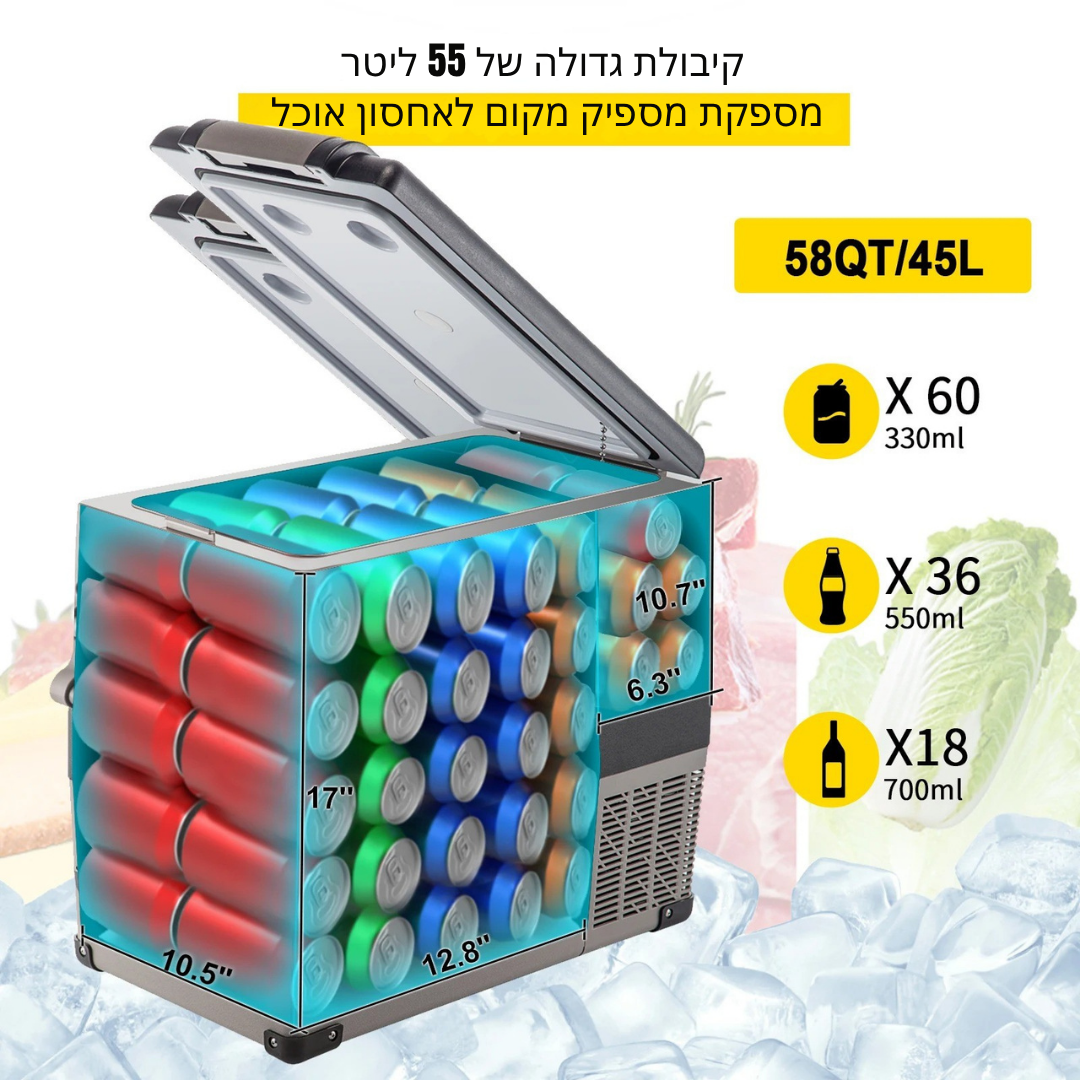 ™Coolara | קופסה קירור ניידת – מקרר לרכב 55 ליטר ומקפיא חשמלי