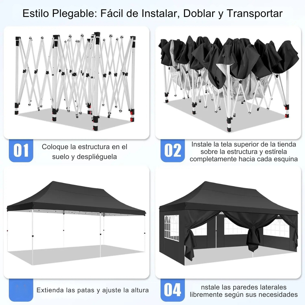 Brisa™ | Toldo Exterior 3x6m – Impermeable con 6 Paredes Laterales