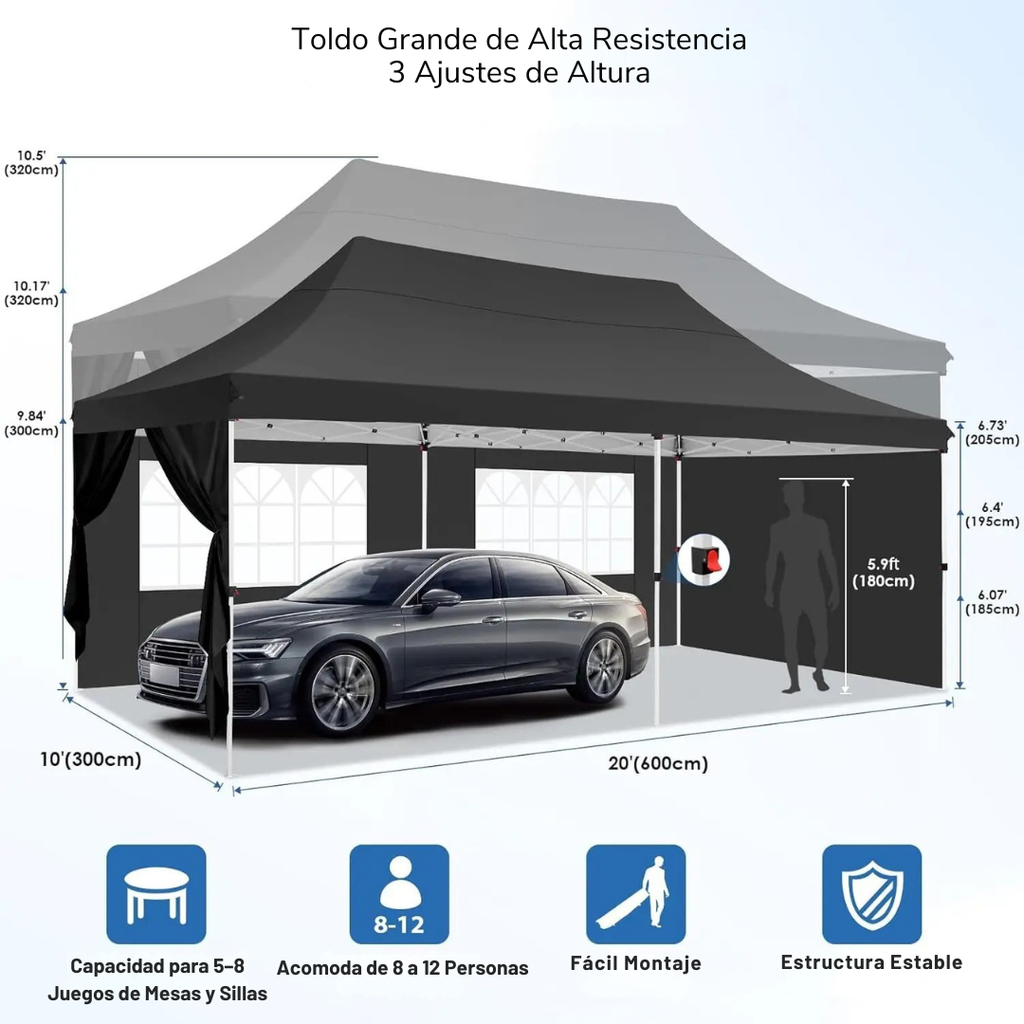 Brisa™ | Toldo Exterior 3x6m – Impermeable con 6 Paredes Laterales