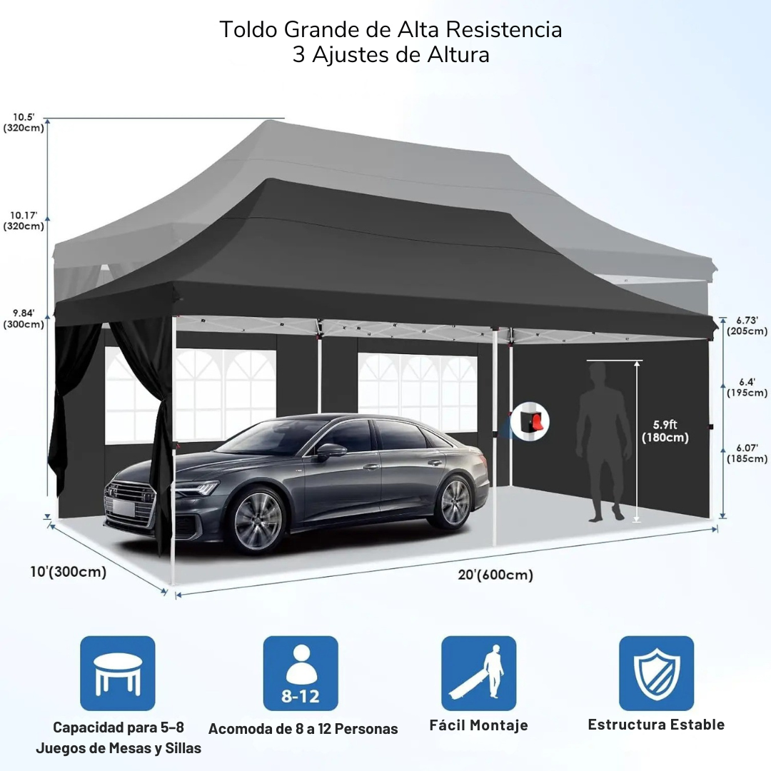Brisa™ | Toldo Exterior 3x6m – Impermeable con 6 Paredes Laterales