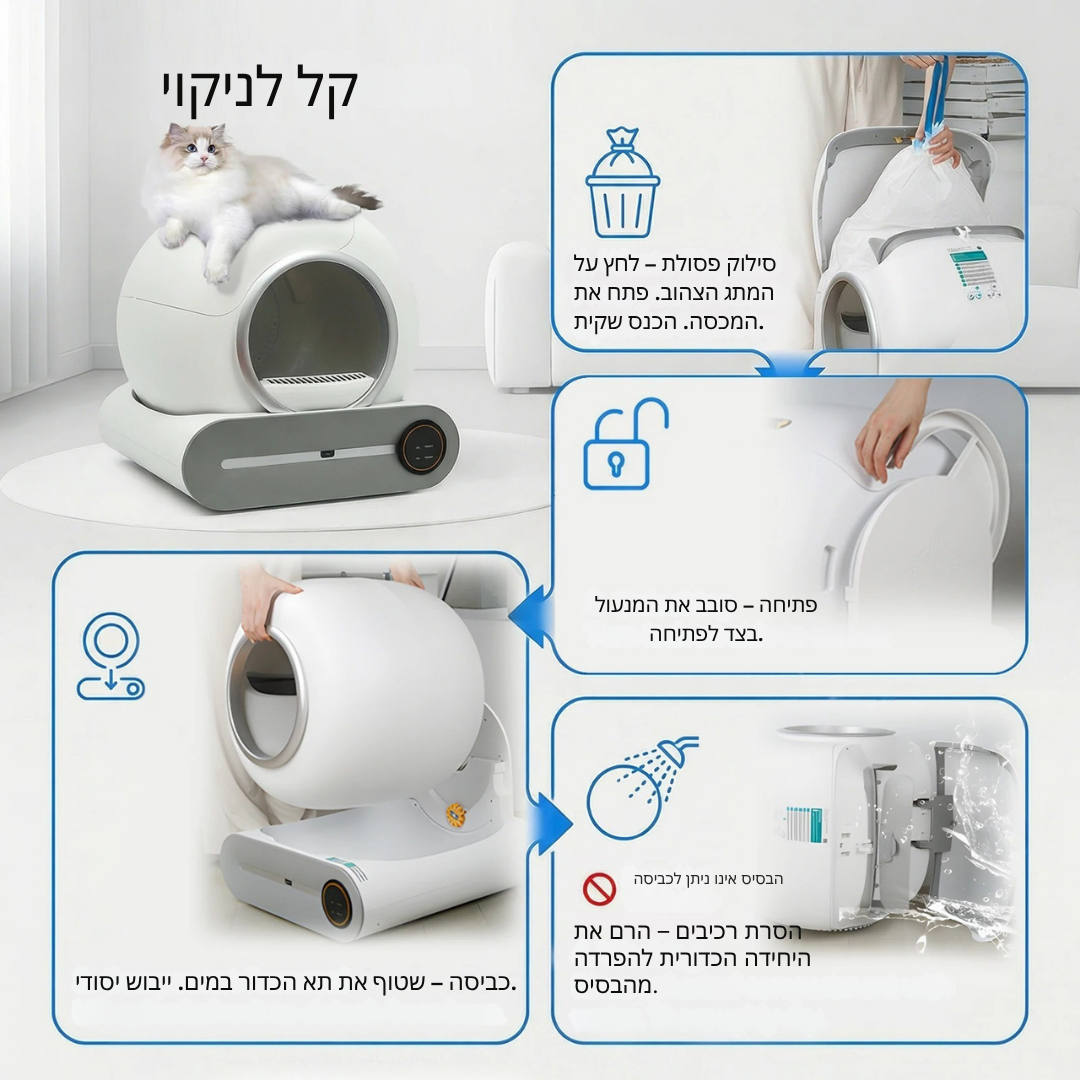 ™Tivix | ארגז חול חכם עם ניקוי עצמי – קיבולת גדולה 65 ליטר