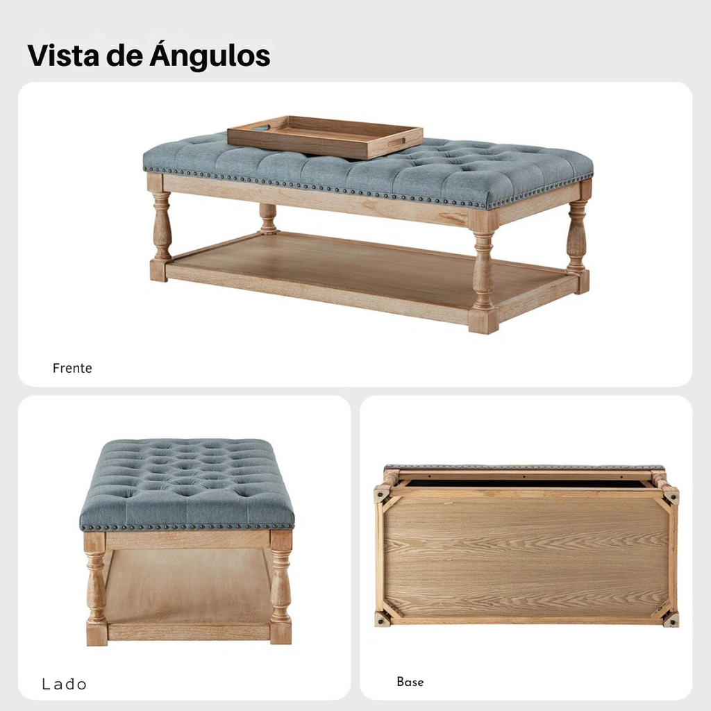 Tapiza™ | Otomana de Cóctel Capitoneada – Diseño Rústico con Bandeja