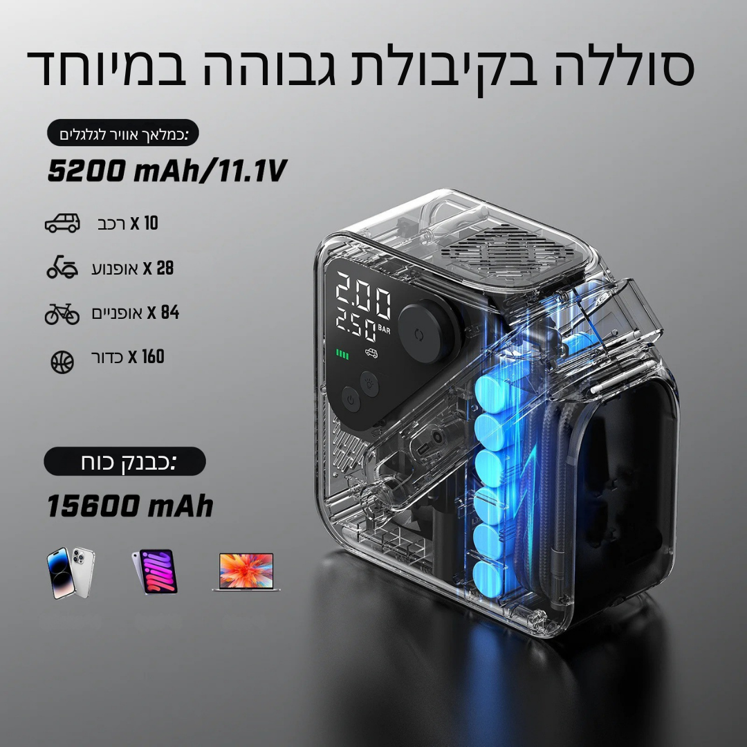 ™Rovik | משאבת אוויר אלחוטית – לרכבי פיקאפ, אופנועים ואופניים