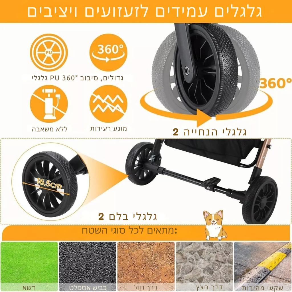 ™Solin  | עגלת חיות מחמד – גלגלי גומי עמידים 360°