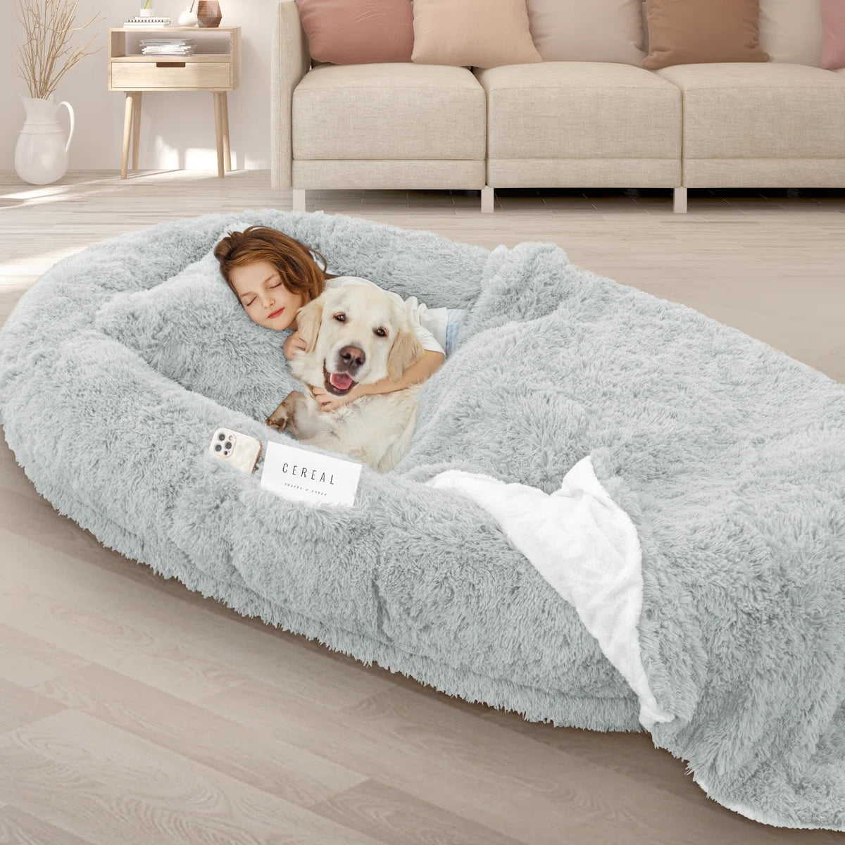 Montara™ | Cama grande tipo humano para perros con almohada de confort