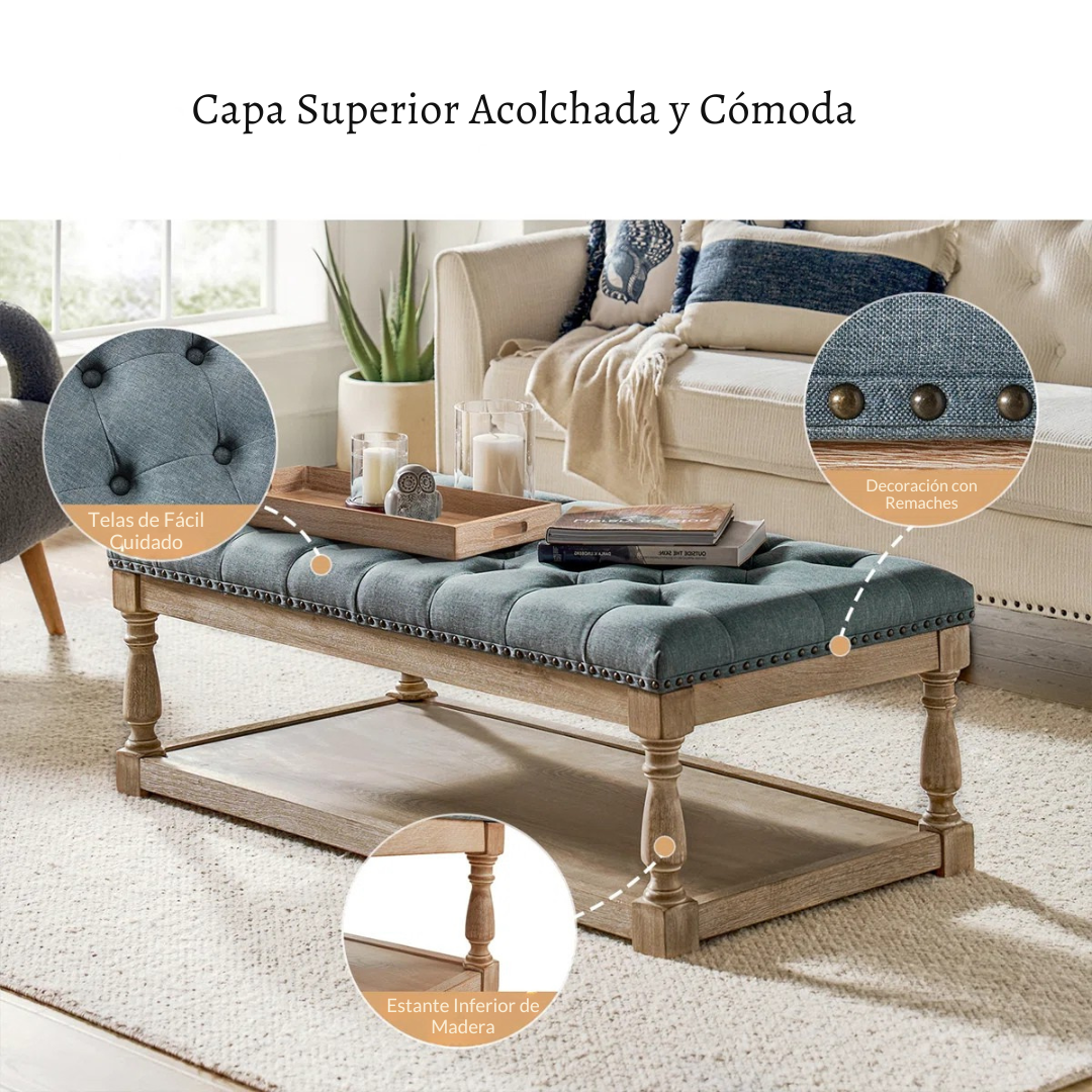Tapiza™ | Otomana de Cóctel Capitoneada – Diseño Rústico con Bandeja
