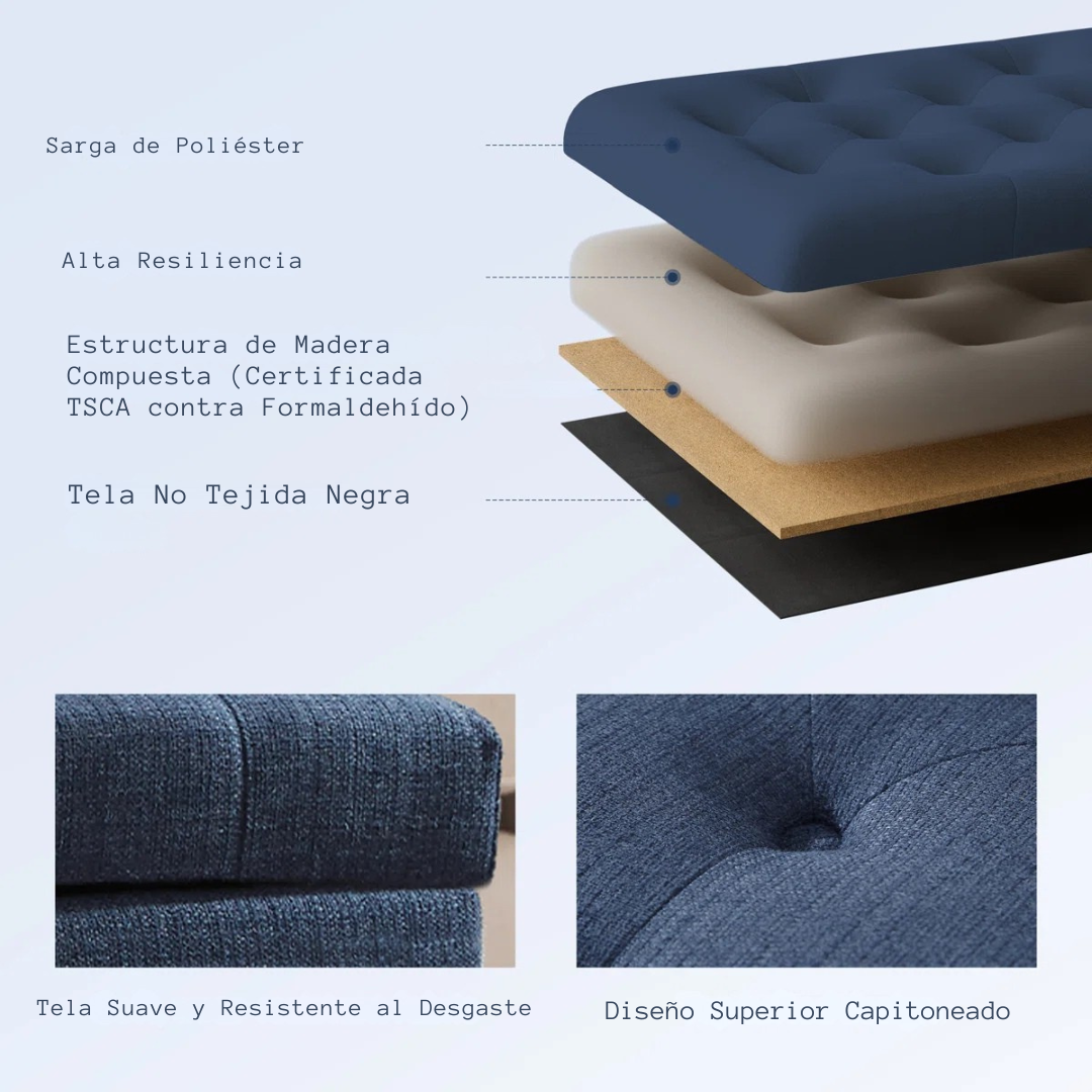 Cajela™ | Otomana Rectangular Tapizada – Banco Suave con Almacenamiento