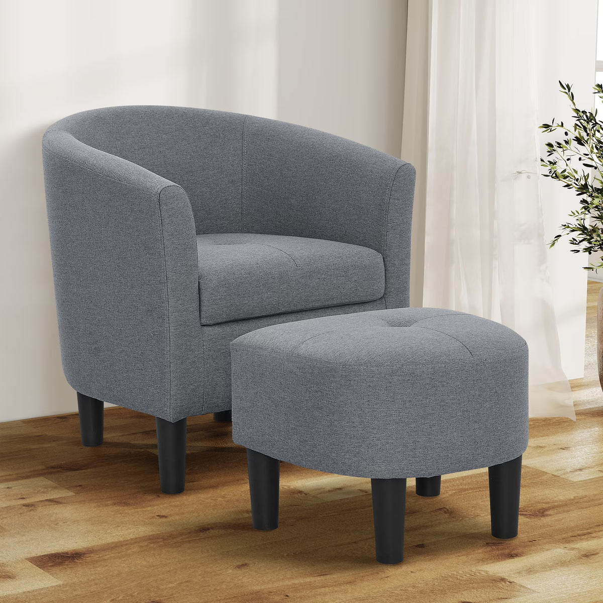 Ocaso™ | Sillón barril tapizado con otomano