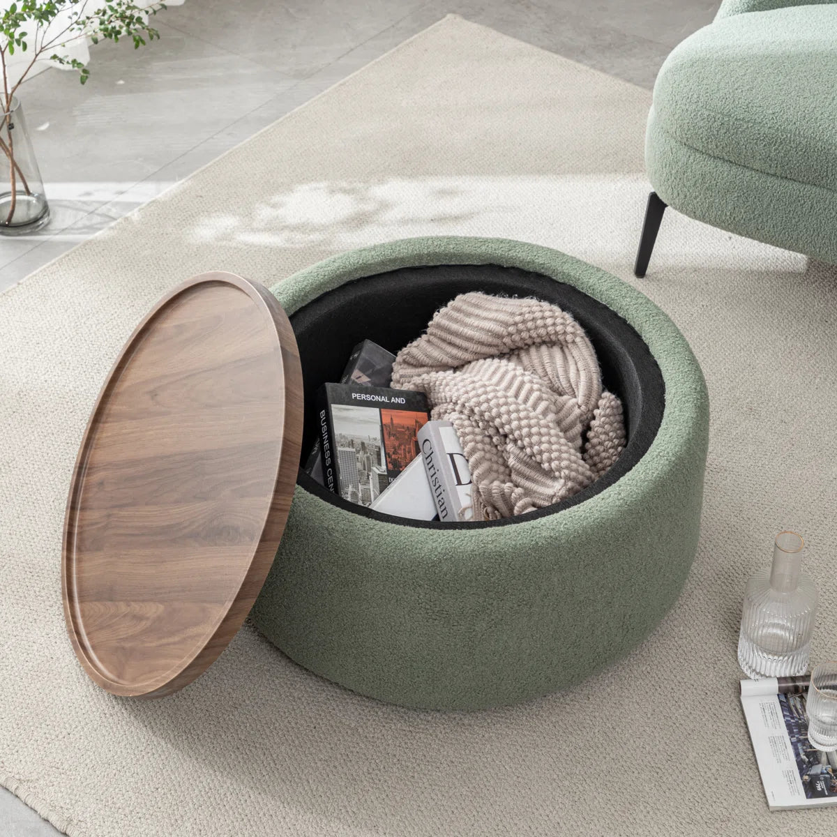 Casona™ | Otomana Redonda Moderna – Asiento Elegante con Almacenamiento