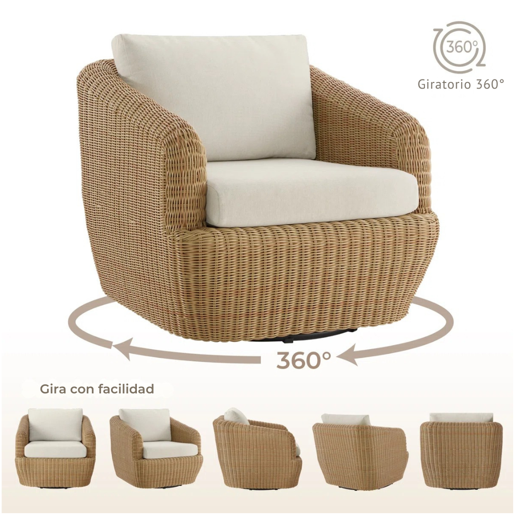 Costa™ | Silla lounge exterior giratoria con estructura de ratán