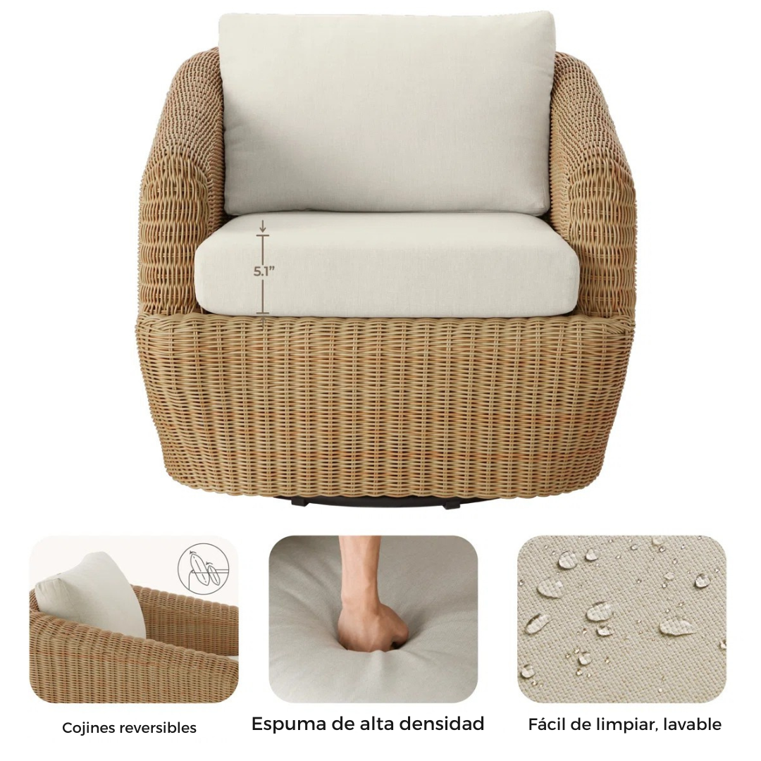 Costa™ | Silla lounge exterior giratoria con estructura de ratán