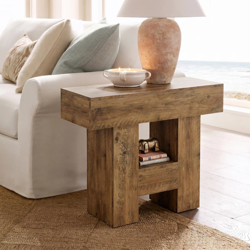 Celeste™ | Mesa auxiliar estrecha estilo farmhouse con acabado rústico