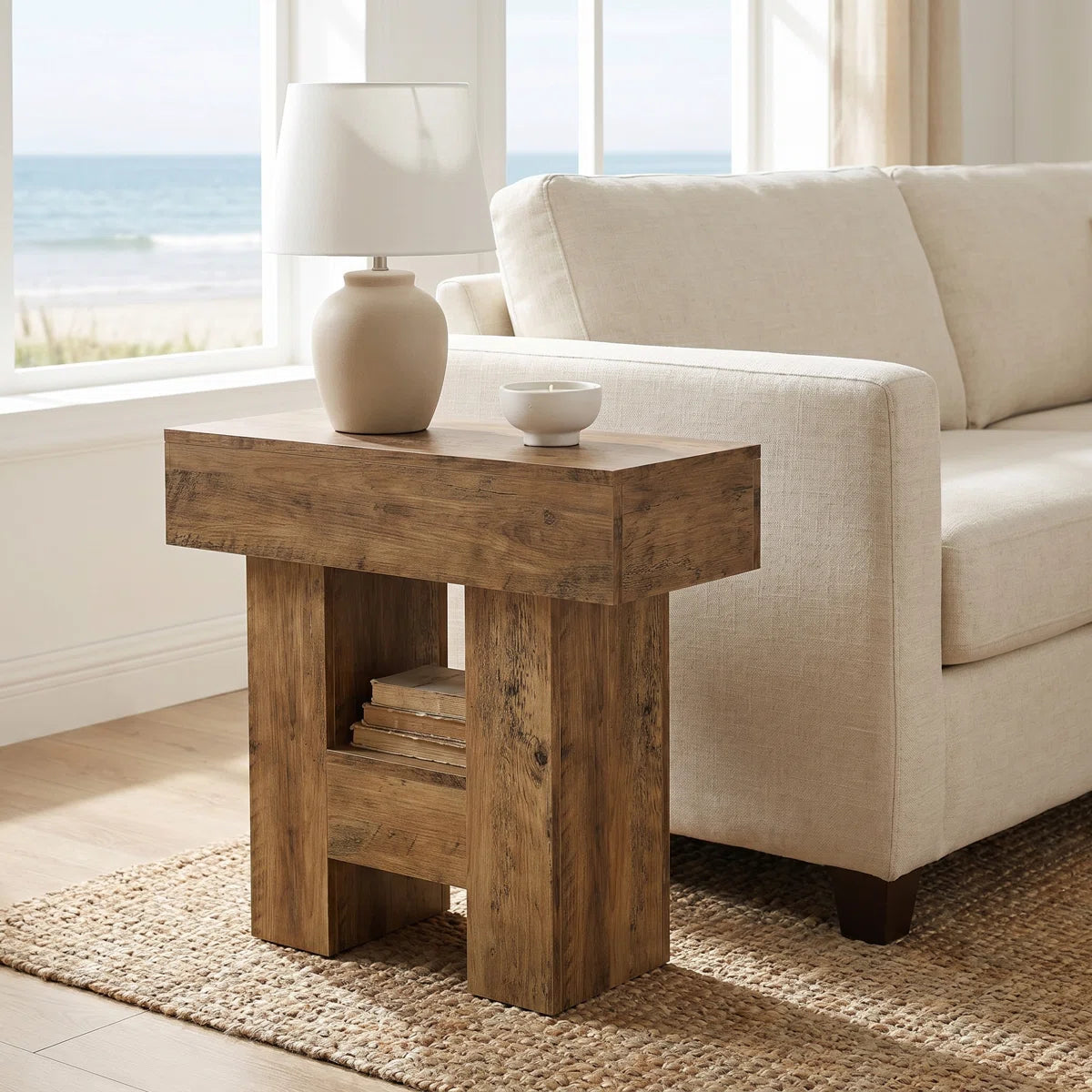 Celeste™ | Mesa auxiliar estrecha estilo farmhouse con acabado rústico