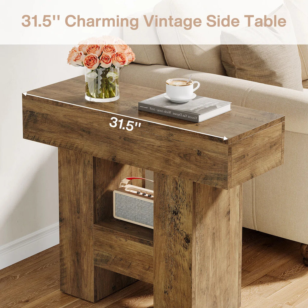 Celeste™ | Mesa auxiliar estrecha estilo farmhouse con acabado rústico