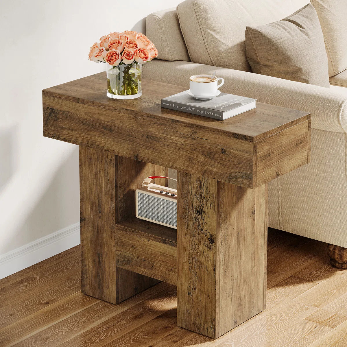Celeste™ | Mesa auxiliar estrecha estilo farmhouse con acabado rústico