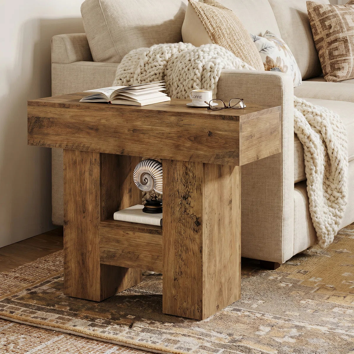 Celeste™ | Mesa auxiliar estrecha estilo farmhouse con acabado rústico