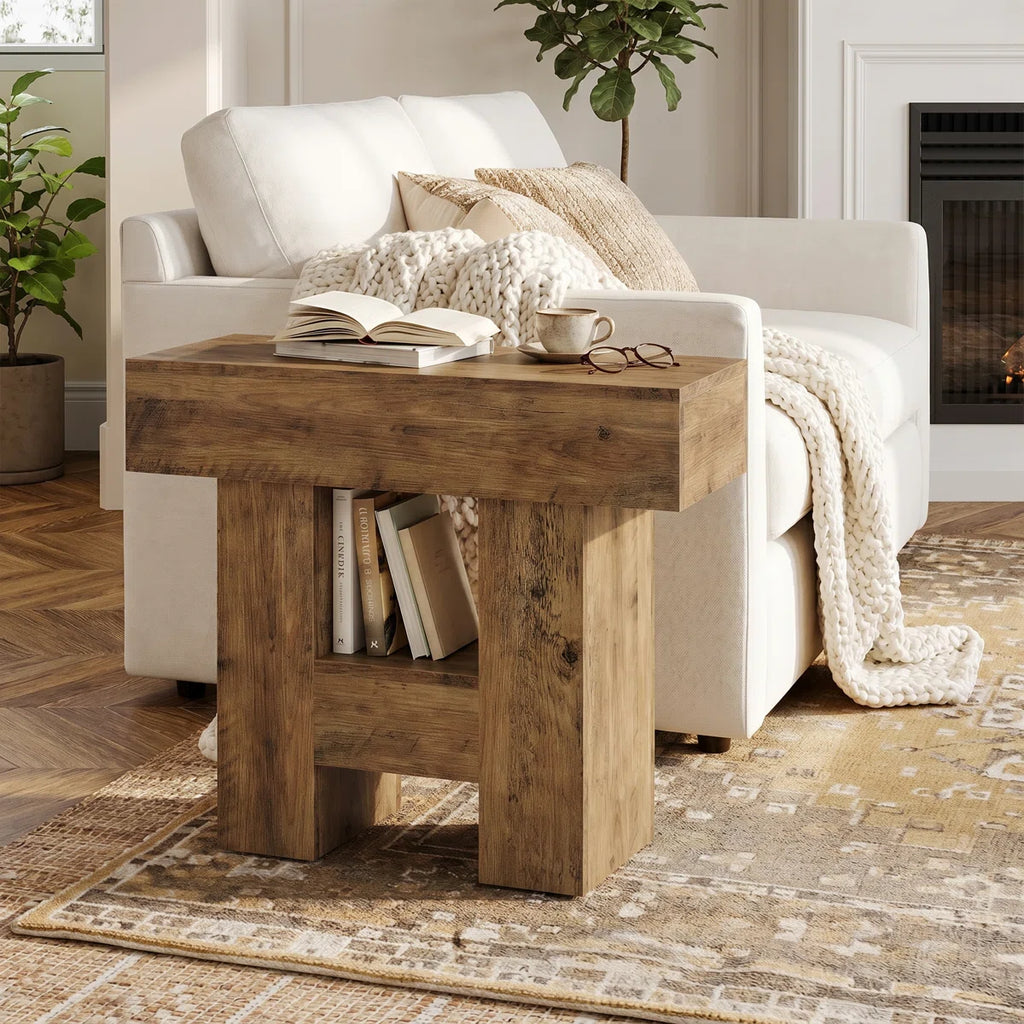Celeste™ | Mesa auxiliar estrecha estilo farmhouse con acabado rústico