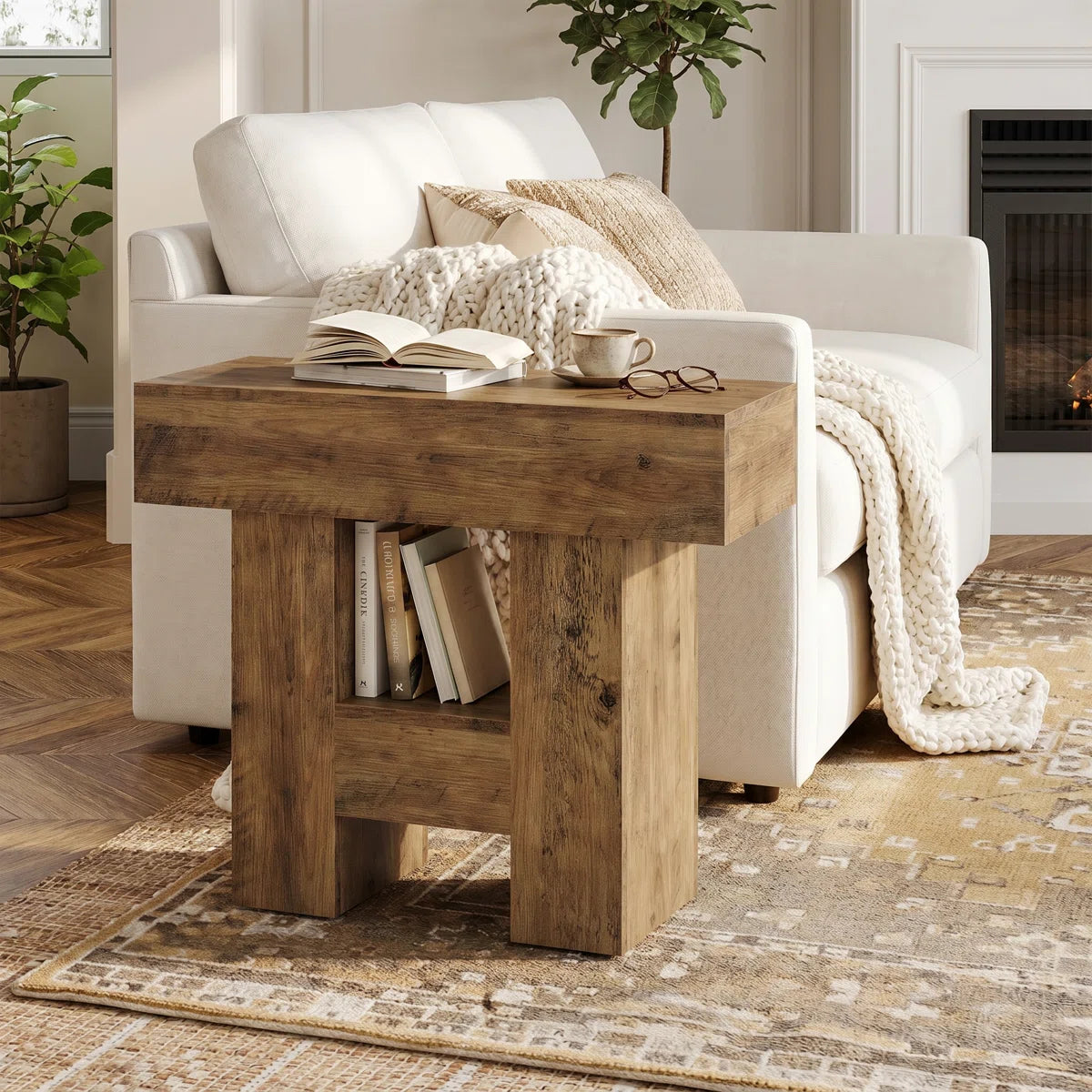 Celeste™ | Mesa auxiliar estrecha estilo farmhouse con acabado rústico
