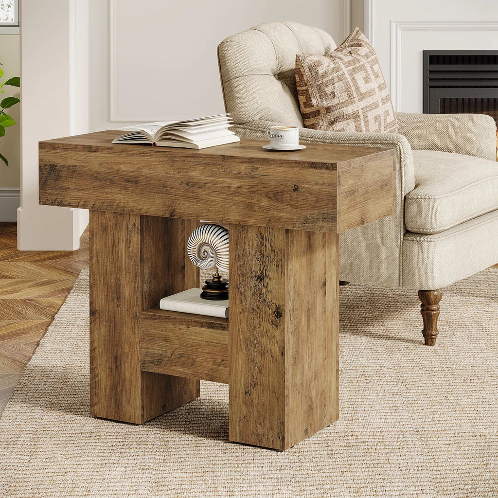 Celeste™ | Mesa auxiliar estrecha estilo farmhouse con acabado rústico