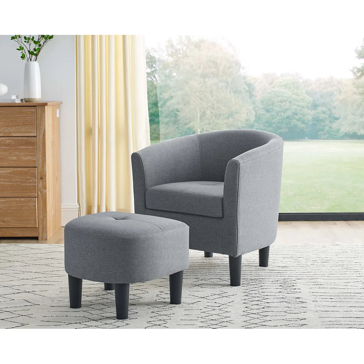 Ocaso™ | Sillón barril tapizado con otomano