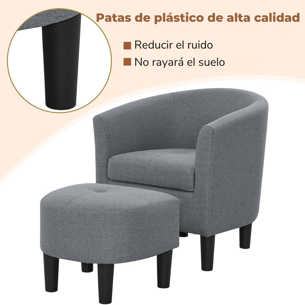 Ocaso™ | Sillón barril tapizado con otomano