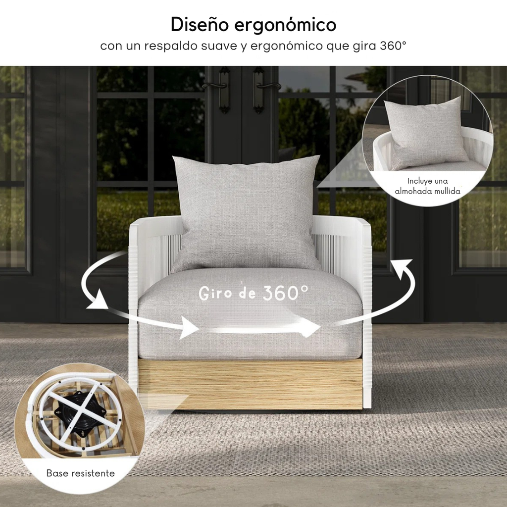 Solido™ | Silla exterior de cuerda trenzada giratoria 360°