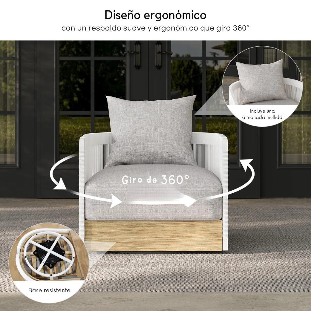 Solido™ | Silla exterior de cuerda trenzada giratoria 360°
