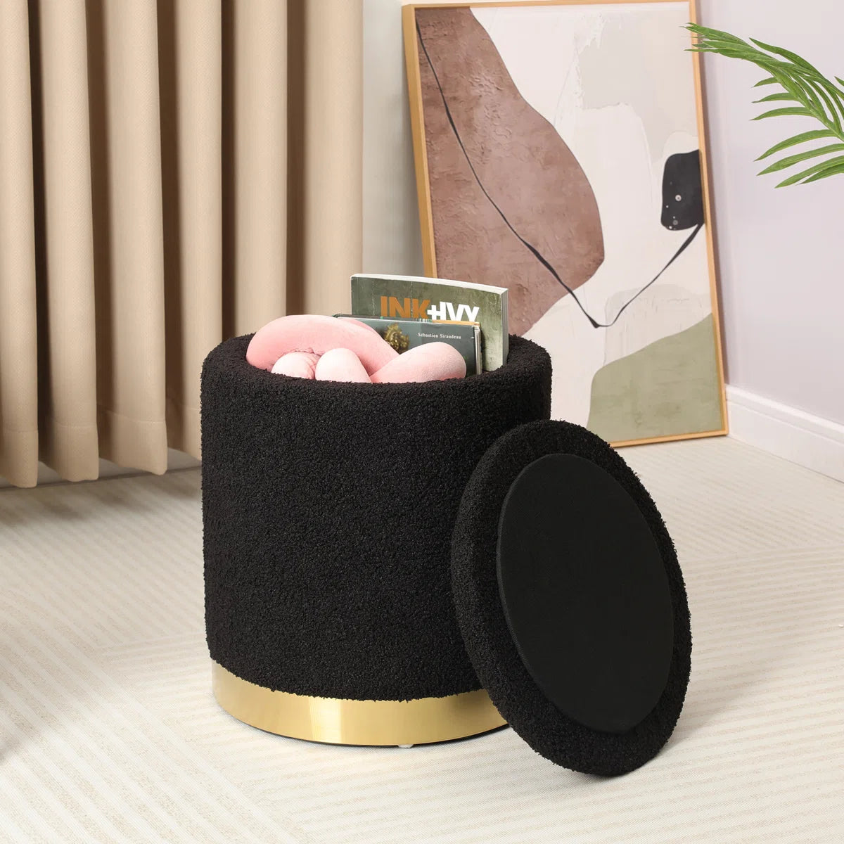 Pelura™ | Otomana Cilíndrica Teddy – Asiento Suave con Almacenamiento