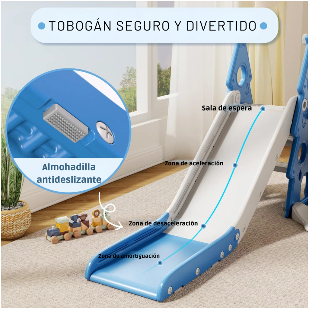Vega™ | Juego infantil 6 en 1 con tobogán, columpio, aro de baloncesto y portería de fútbol