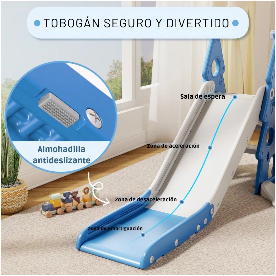 Vega™ | Juego infantil 6 en 1 con tobogán, columpio, aro de baloncesto y portería de fútbol