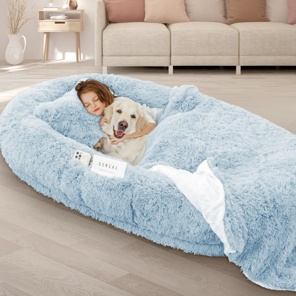 Montara™ | Cama grande tipo humano para perros con almohada de confort