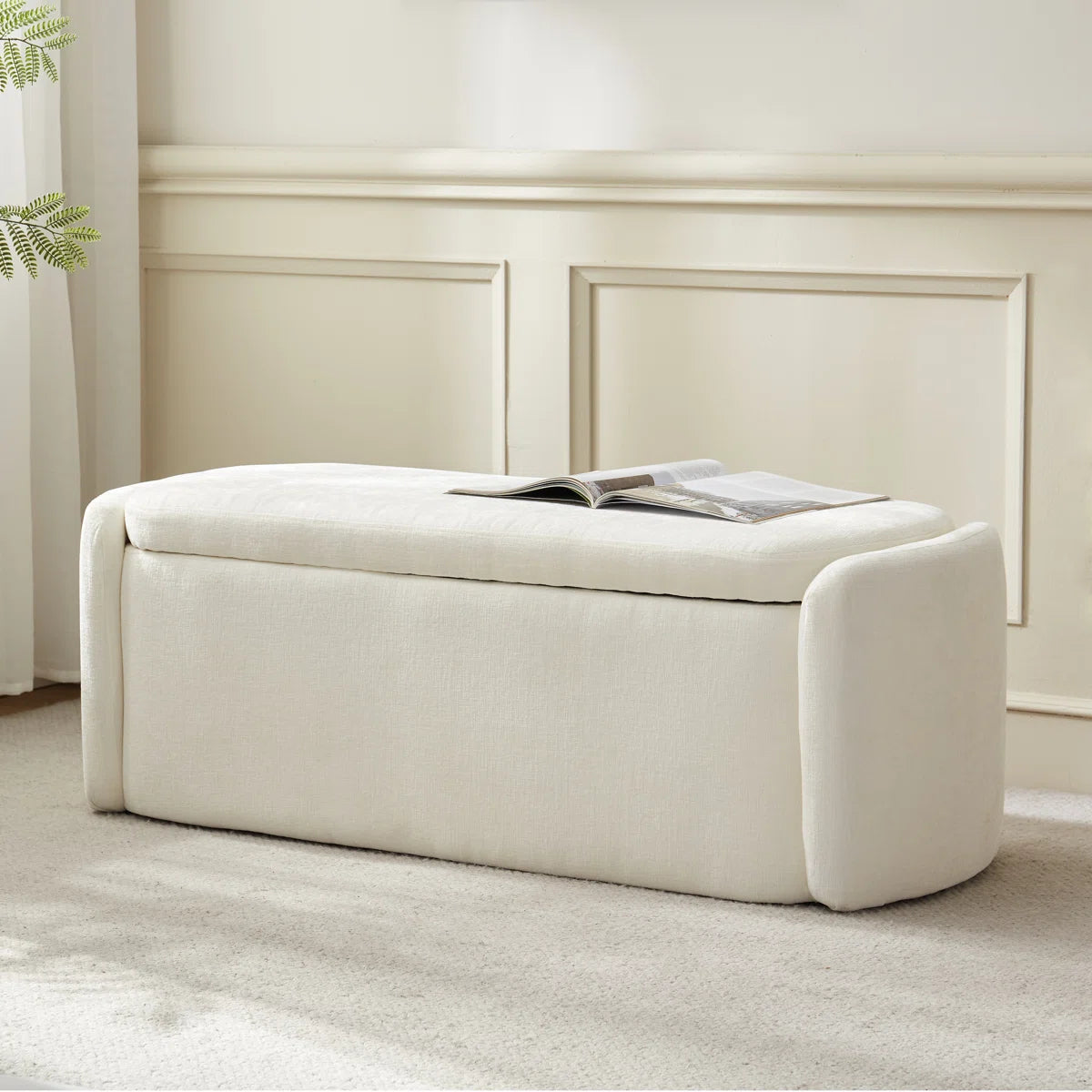 Calisto™ | Banco otomano elegante de tela con almacenamiento oculto