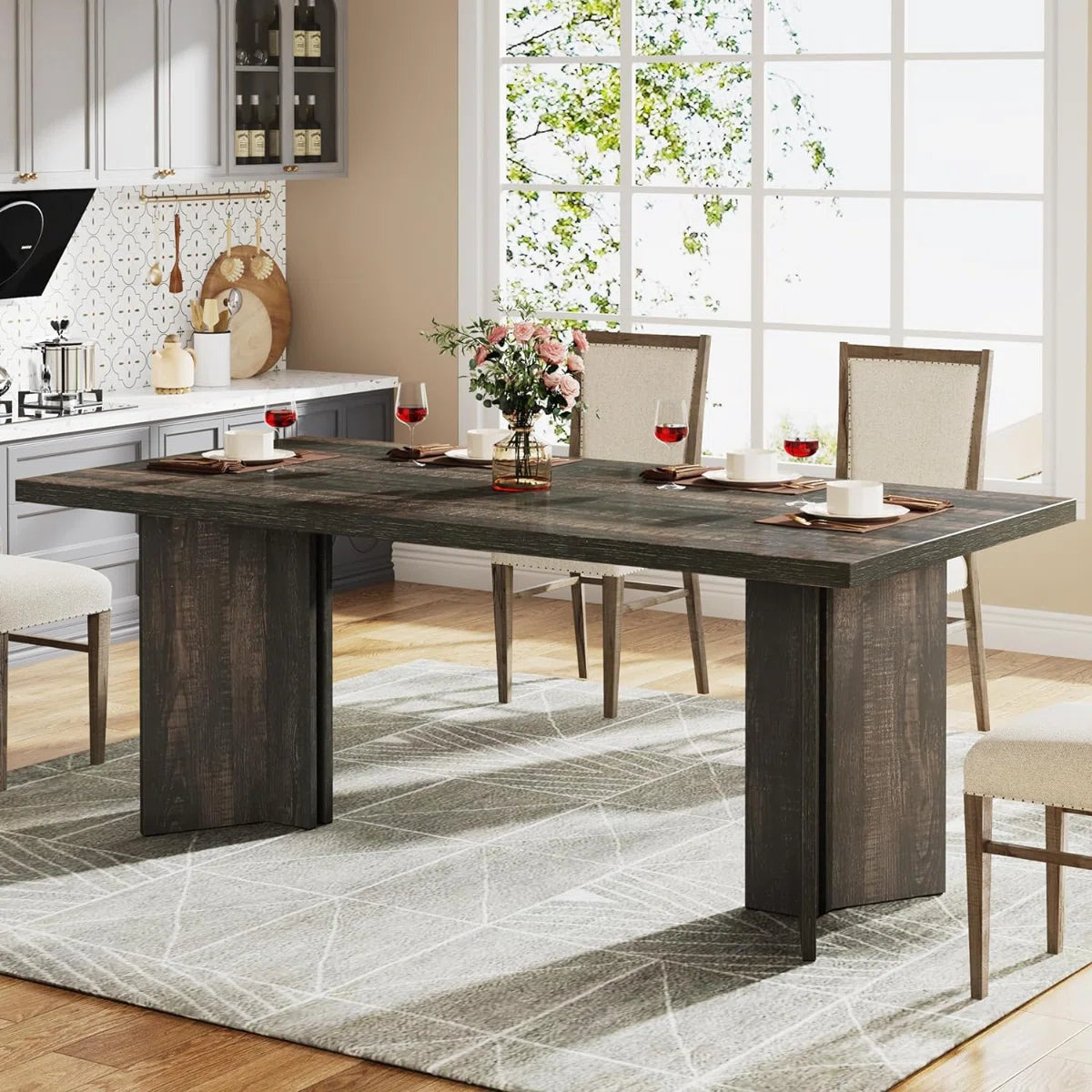 Orova™ | Mesa de comedor rústica con doble pedestal