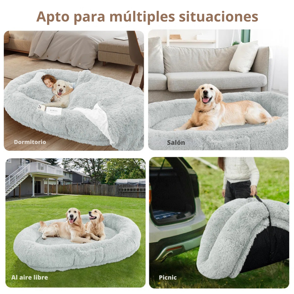 Montara™ | Cama grande tipo humano para perros con almohada de confort